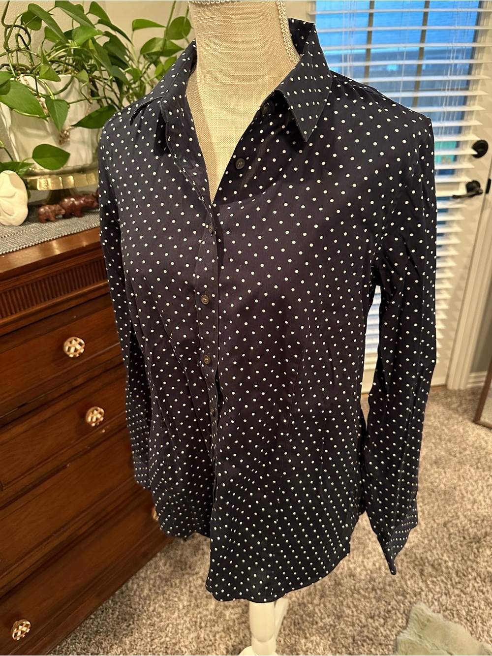 Talbots Navy Blue Polka Dot Button-Down Shirt